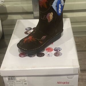 Alegria Dark Brown Floral Embroidered Boots